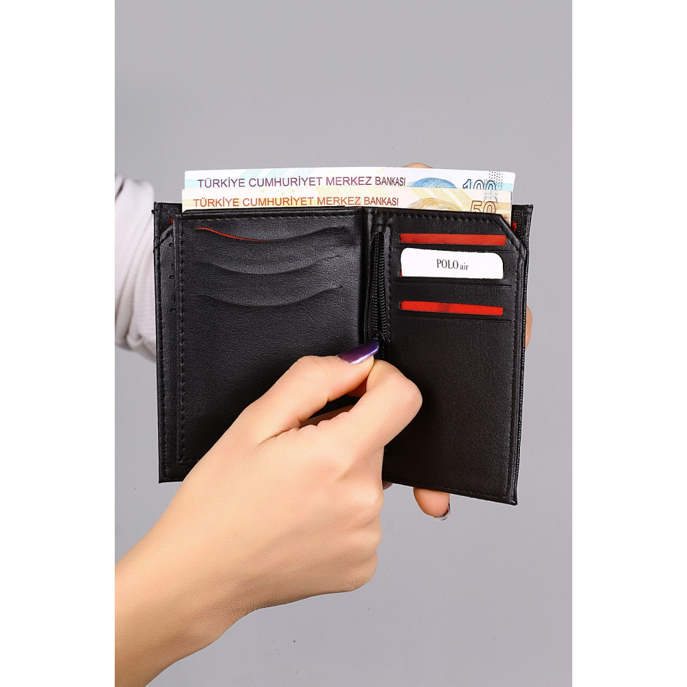 Siyah Dama Desenli Kutulu Erkek Cüzdan Kemer Kartlık Seti