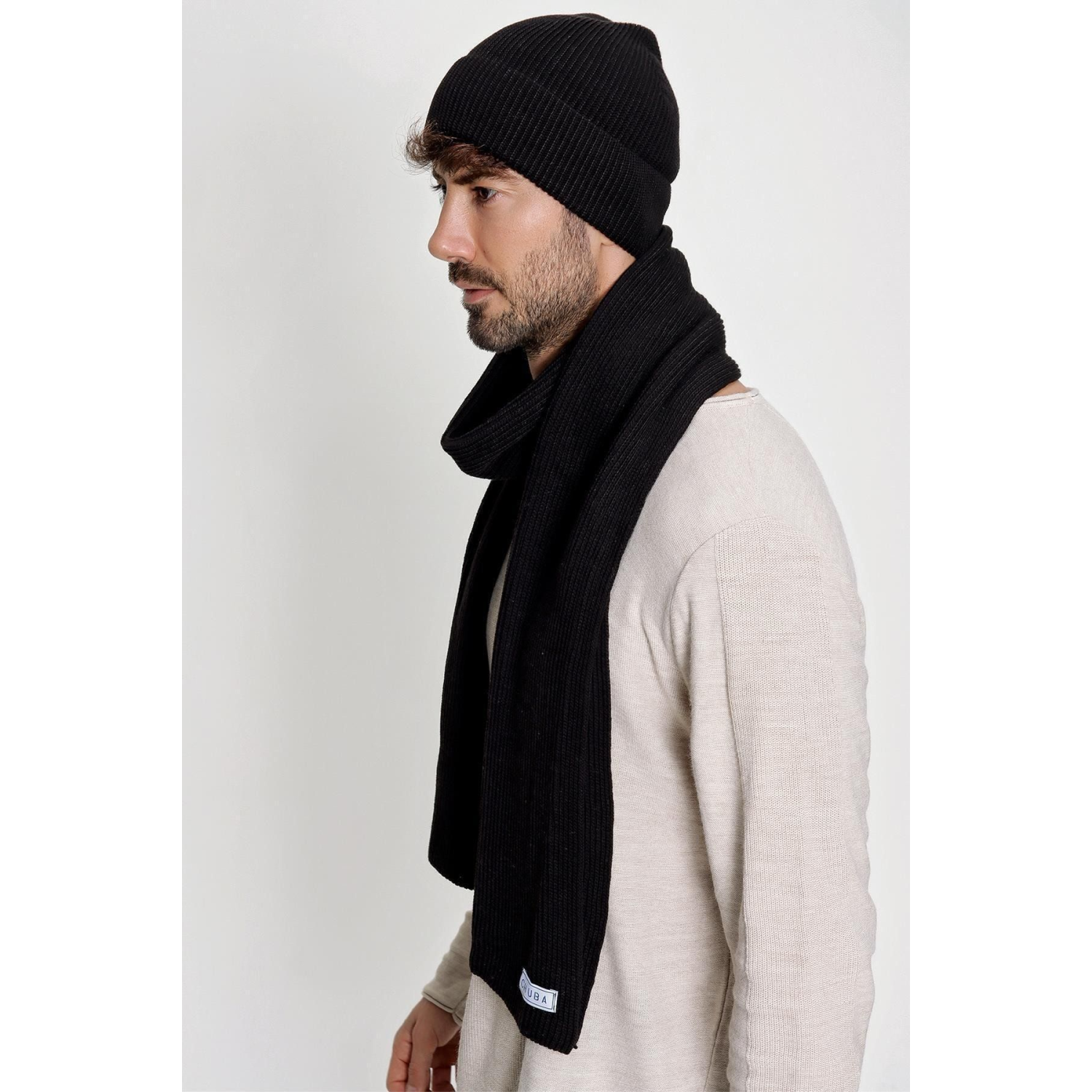 Erkek Selanik Örgü Triko Atkı Bere Takımı Siyah 22w850