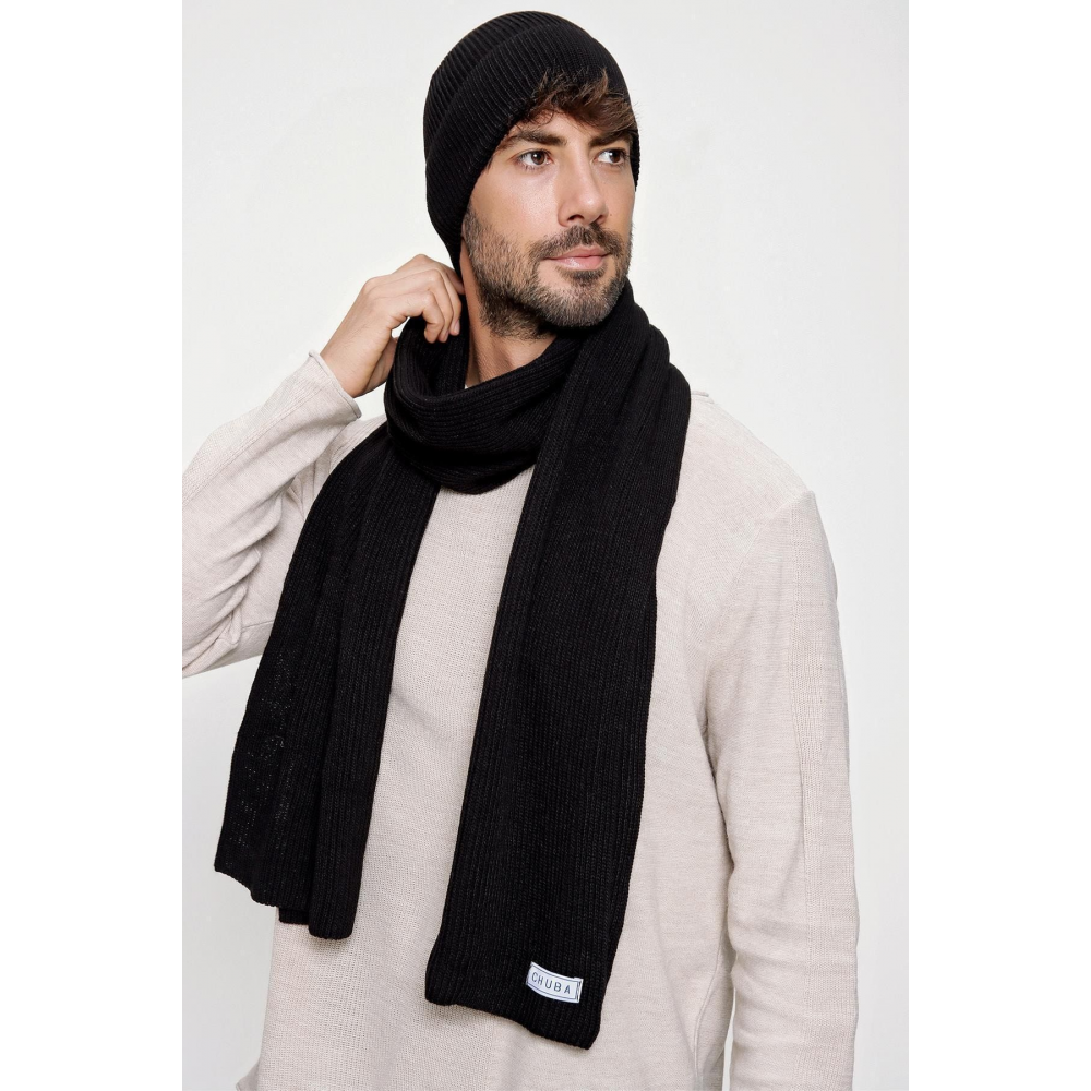 Erkek Selanik Örgü Triko Atkı Bere Takımı Siyah 22w850