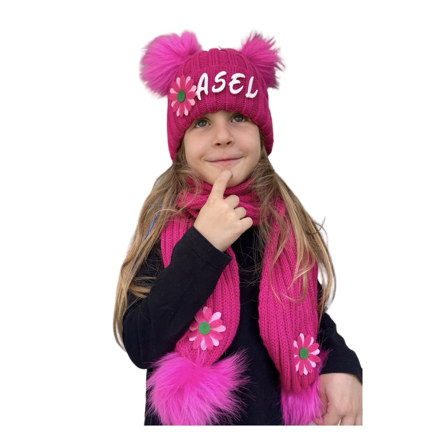 Kişiye Özel İsimli Figürlü Atkı Bere Takımı