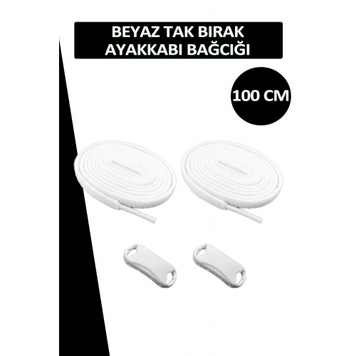 Beyaz Elastik Akıllı Esnek Bağcık Tak Bırak Ayakkabı Bağcığı 1 Çift 100cm