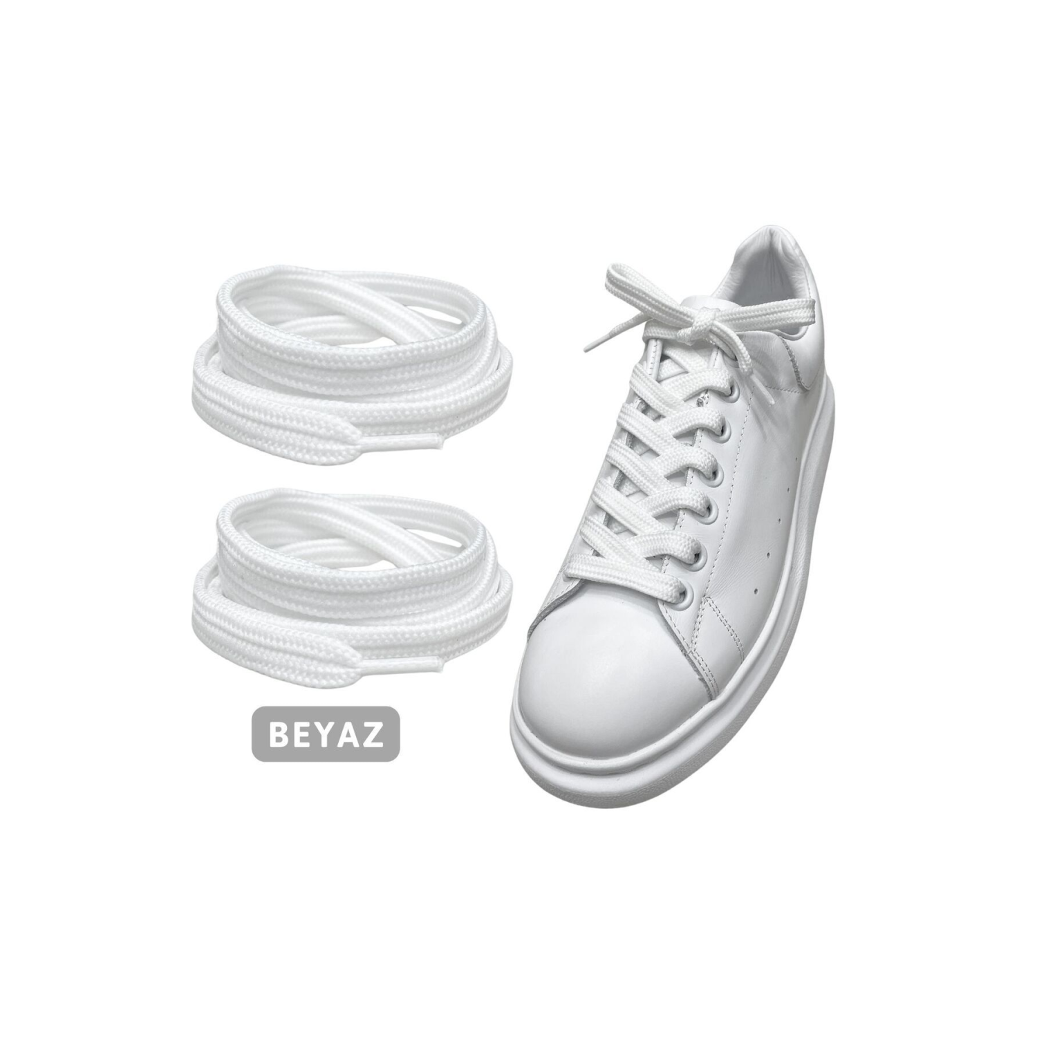 Exclusice 120 Cm Beyaz Yassı Spor Ayakkabı Bağcığı, Çift Katmanlı Örgülü Sneakers Bağcık, 1 Çift