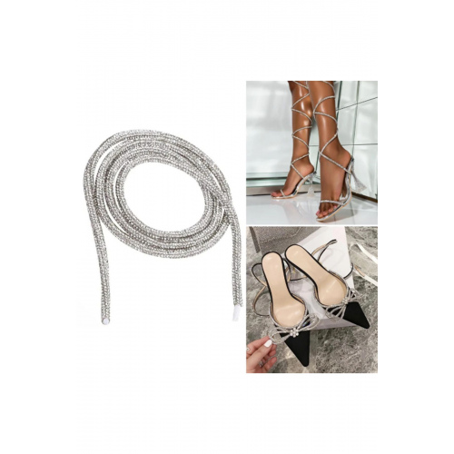 Gümüş Taşlı Parlak Işıltılı Şerit İp Giyim Ayakkabı Aksesuarı