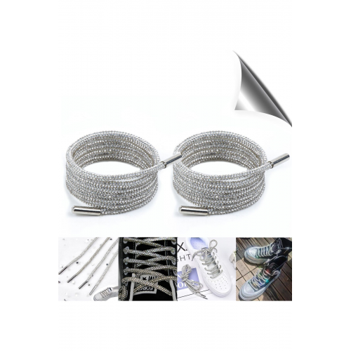 Kristal Taşlı Parlak Taşlı Ayakkabı Bağcığı 100 Cm 1 Çift (GÜMÜŞ)