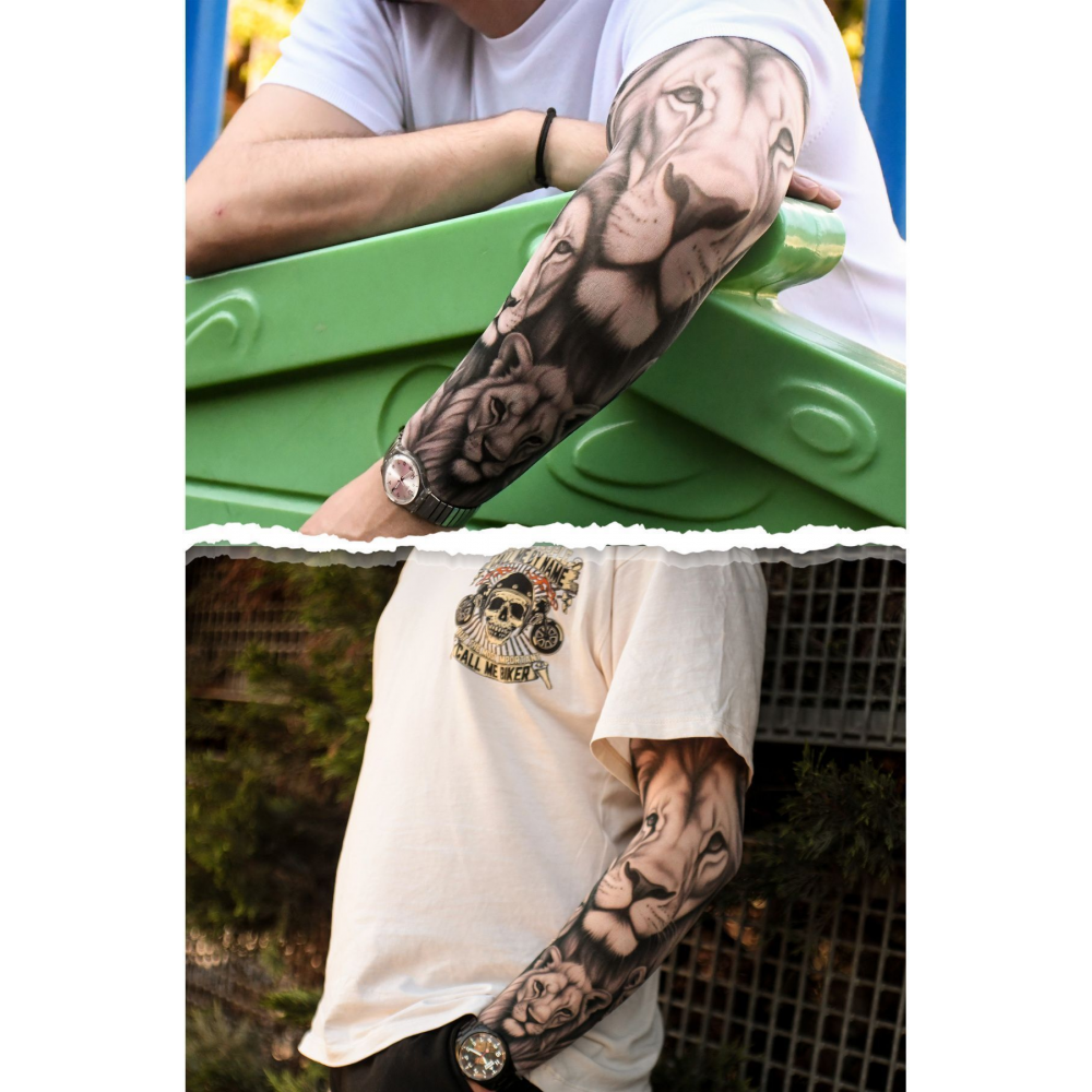 Giyilebilir Aslanlı Kol Dövmesi  3D Baskılı Tattoo