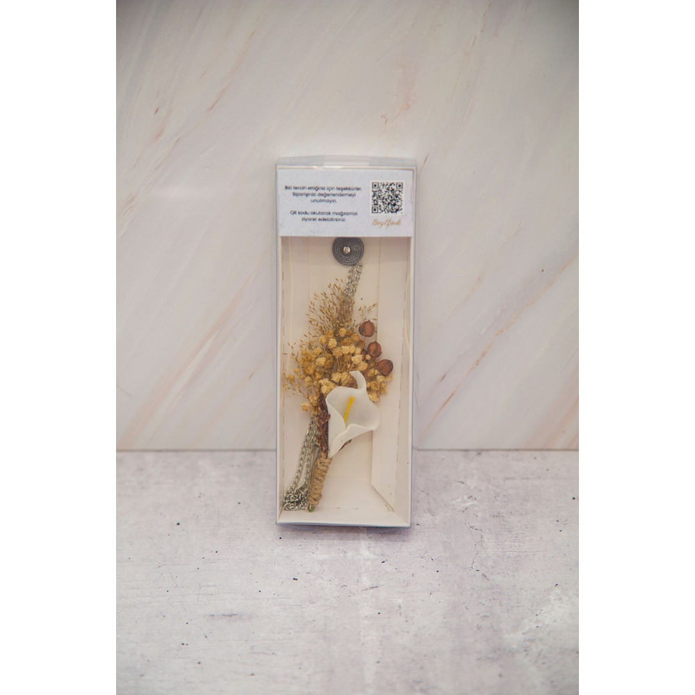 Özel Kutulu Sarı Renk Kuru Çiçek Damat Yaka Çiçeği Ve Ceket Zinciri