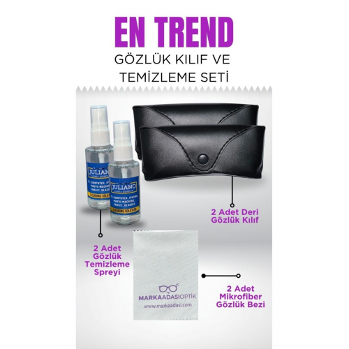 2'li Gözlük Deri Kılıfı, Silme Bezi Ve Temizleme Seti