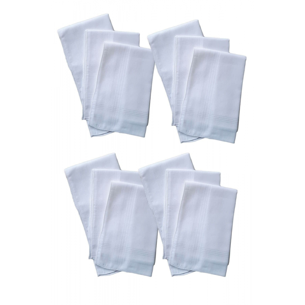 12 Li El Cep Yaka Kumaş Mendil 36x36 Cm 100 Pamuklu Tm Beyaz