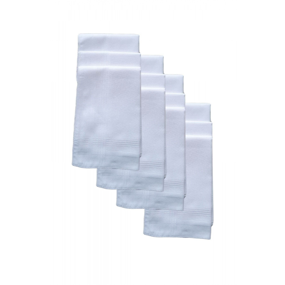 12 Li El Cep Yaka Kumaş Mendil 36x36 Cm 100 Pamuklu Tm Beyaz