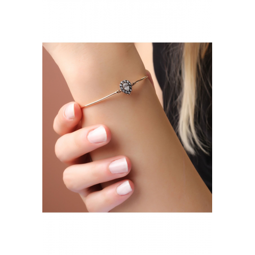 Elmas Baget Taşlı Rose Altın Kelepçe Bileklik