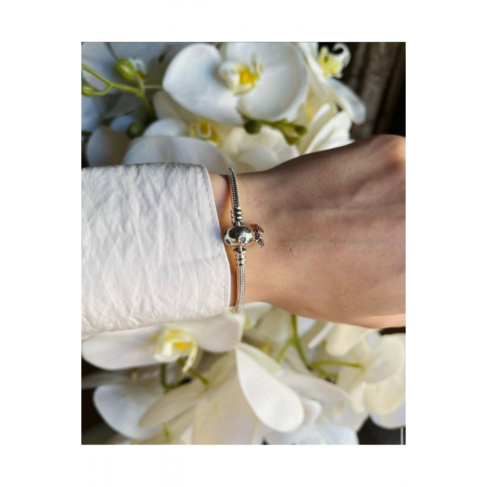 Moments Işıltılı Yaprak Sallantılı Gümüş Bileklik Charm Taşıyıcı