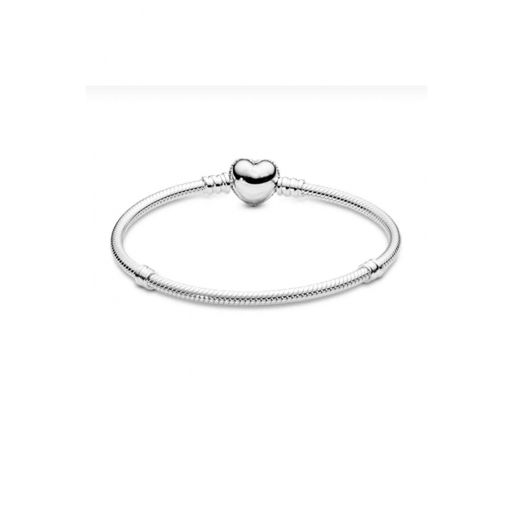Pave Taşlı Kalp Model Charm Taşıyıcı Çelik Bileklik