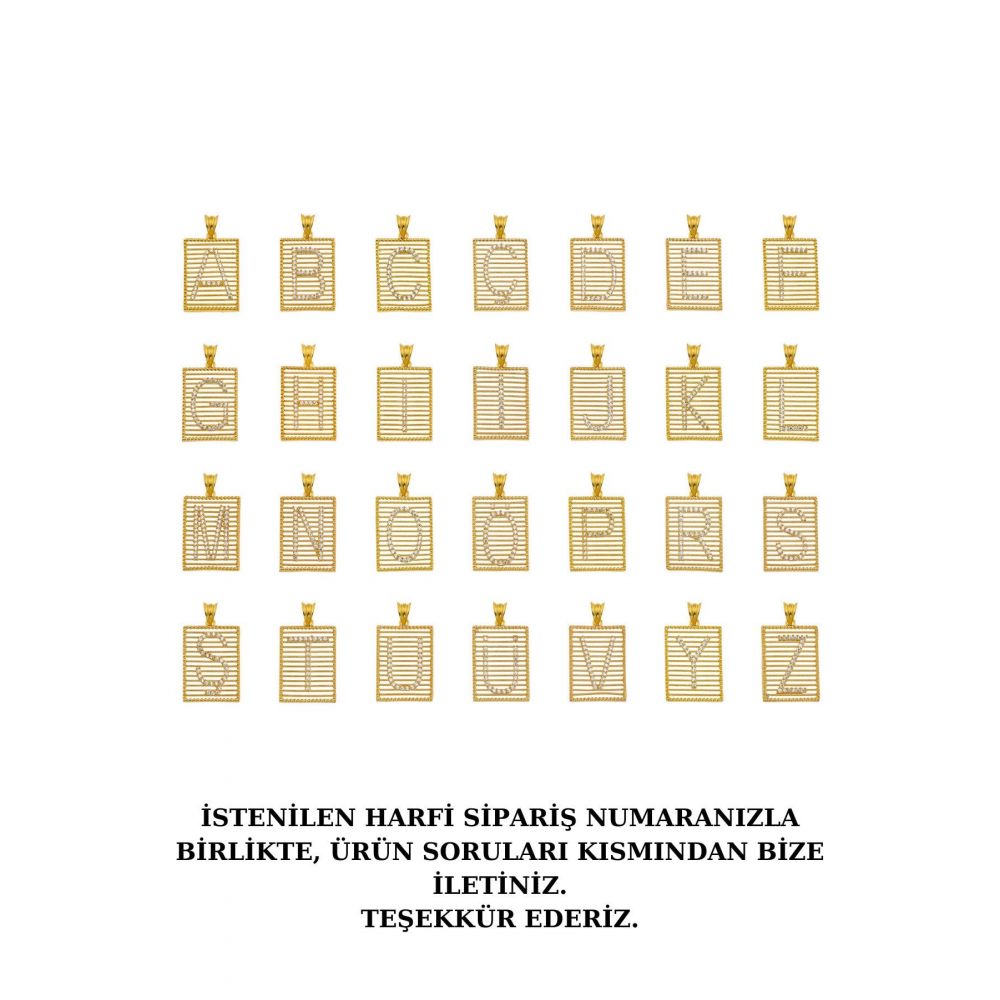 925 Ayar Gümüş Zirkon Taşlı Plaka Harf Kolye Ucu
