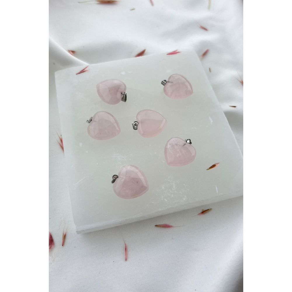 Pembe Kuvars Kalp Model Kolye, Bileklik, Küpe, Çanta, Cüzdan Aksesuar Ucu Doğal Taş