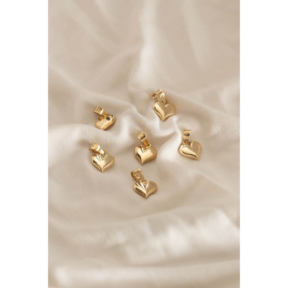 14 Ayar Altın Kalpli Bombeli Kolye Ucu