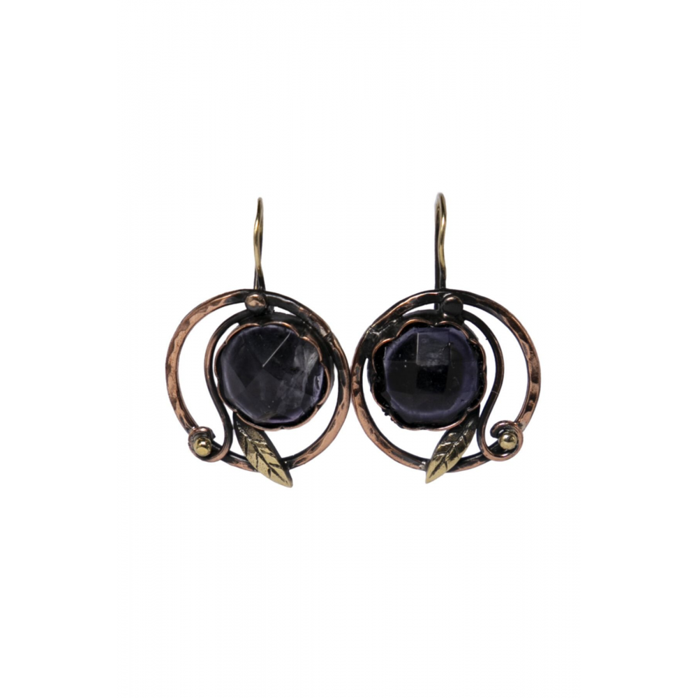 Ametist Doğal Taş Saf Bakır Küpe Bakır Takı Huzur Meditasyon Taşı