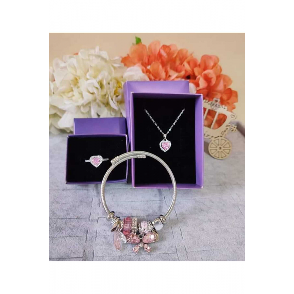 Çelik Kararmaz Pandora' Bileklik Kolye Pembe Kalp Çelik Ciddi Ilişki Yüzük