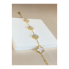 Matchless Van Cleef Beyaz Sedef Taşlı Gold Yonca Model Çelik (KOLYE & BİLEKLİK) 2'li Set