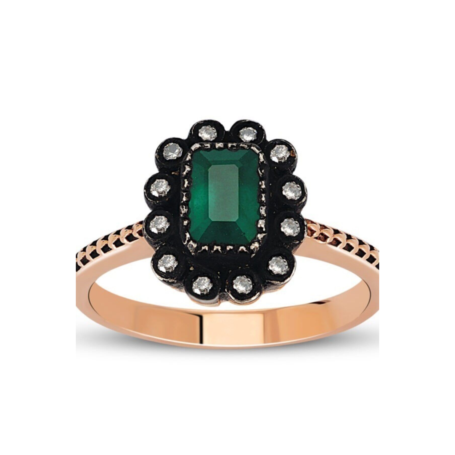 Zümrüt Ve Elmas Taşlı Altın Yüzük