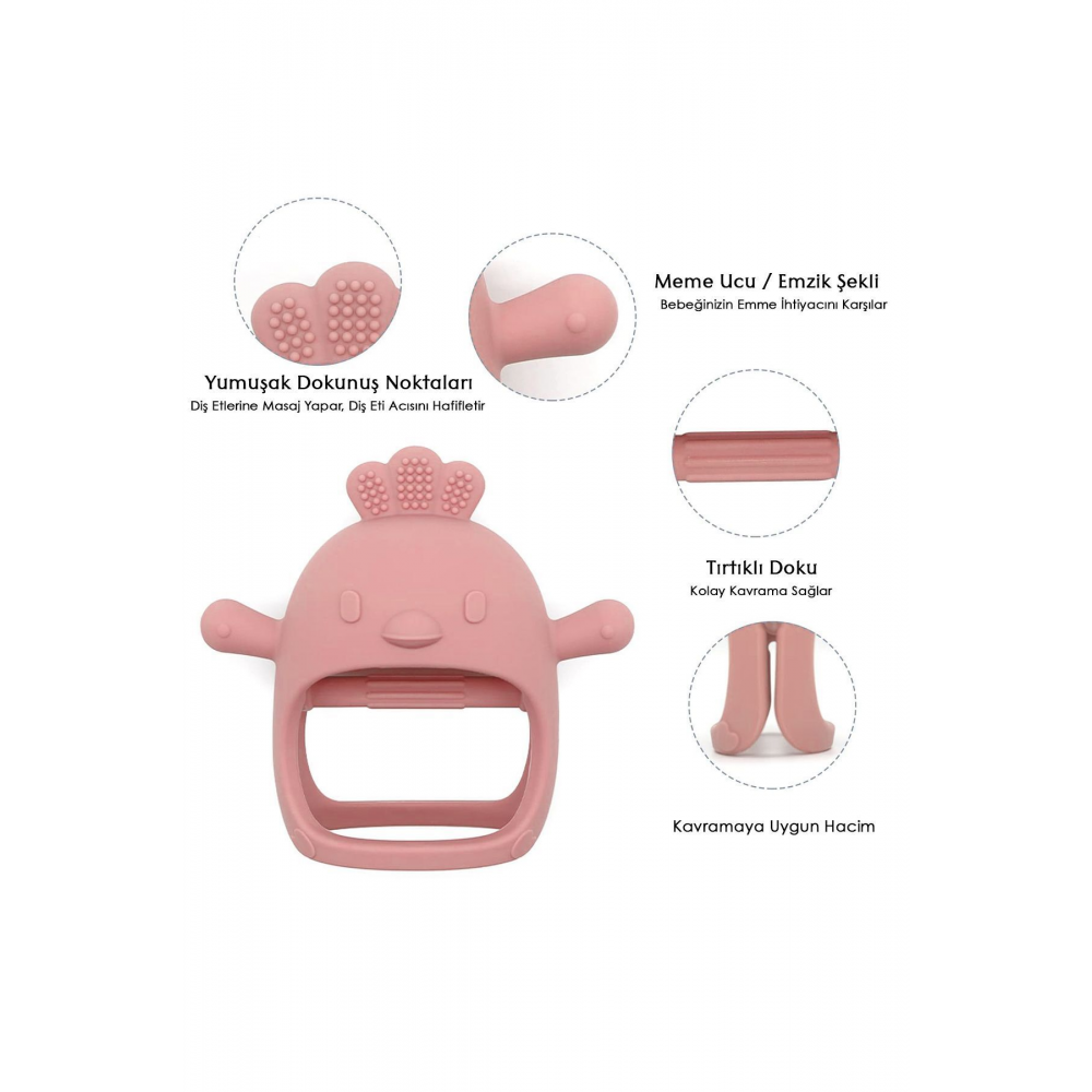 5'li Set Silikon Mama Önlüğü Kulplu Bardak Vakumlu Tabak Mama Kaşığı ve Bebek Diş Kaşıyıcı Pembe