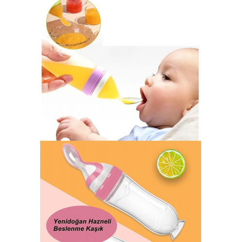 Yenidoğan Besleme Aparatı Kaşık Tipi Biberon Sızdırmaz Ek Gıda Kaşık Kapaklı Mama Kaşık
