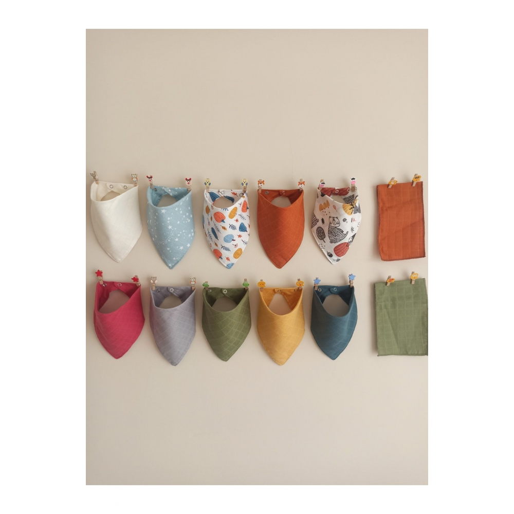 10 Adet Organik Müslin % 100 Pamuklu Bebek Fuları Salya Mama Önlüğü