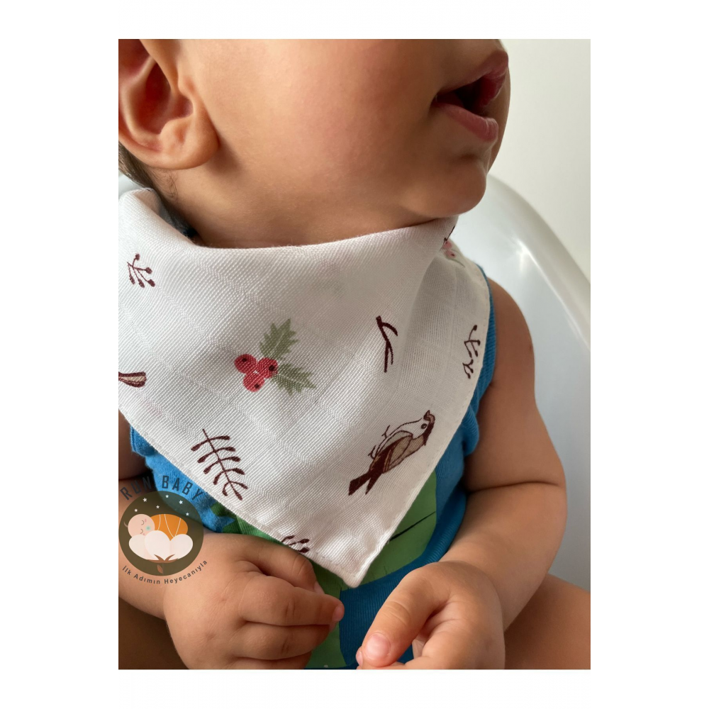 (12 ADET) Run Baby %100 Organik Pamuk Müslin Kumaş Iki Çıtçıtlı Bebek Salya Önlük & Fular