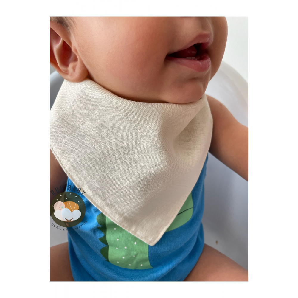 (6 Adet ) %100 Pamuk Müslin Kumaş Iki Çıtçıtlı Bebek Salya Önlük & Fular