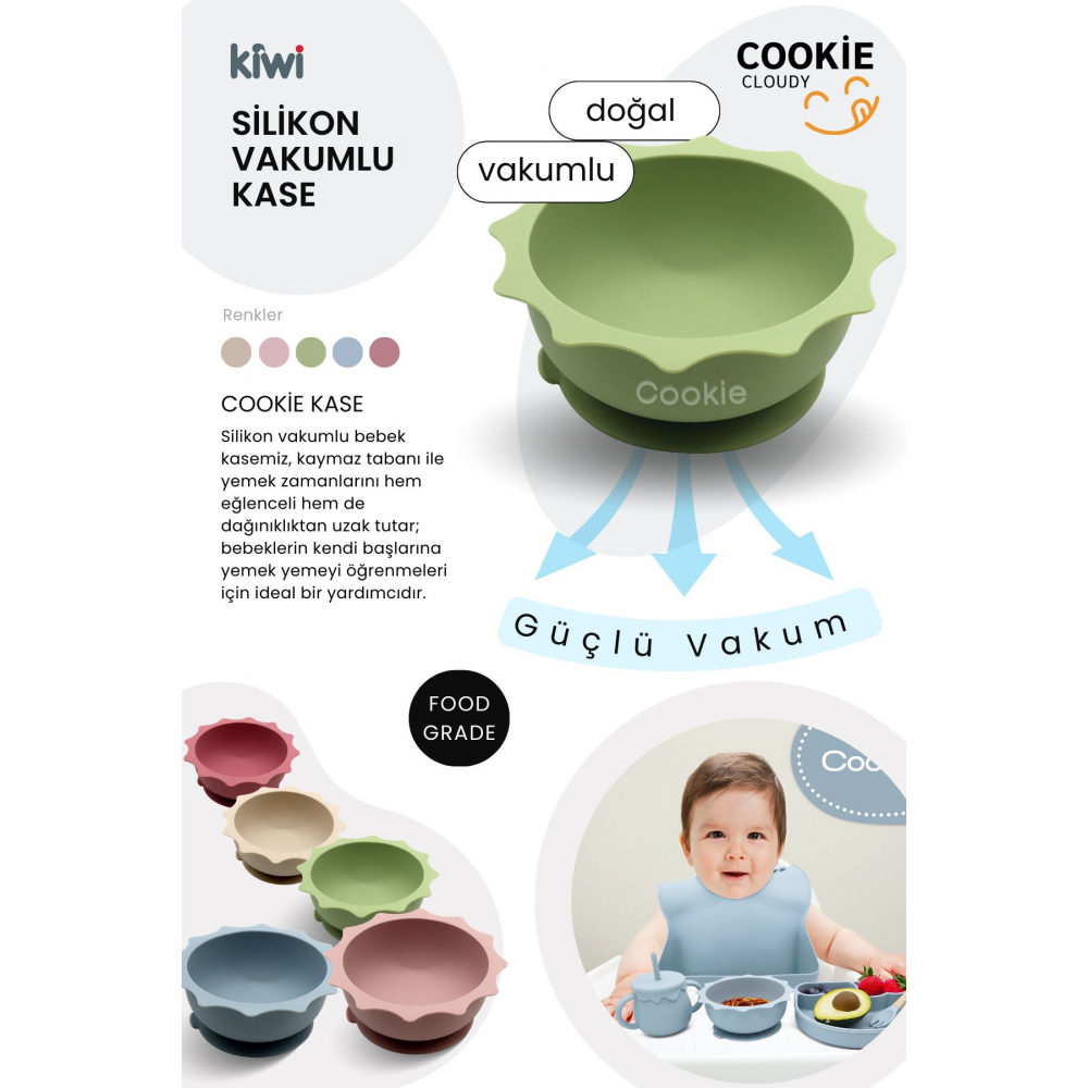 Cloudy 11 Parça Full Silikon Bebek Beslenme Seti: Güvenli, Esnek, BPA / PVC İçermez, %100 Doğal