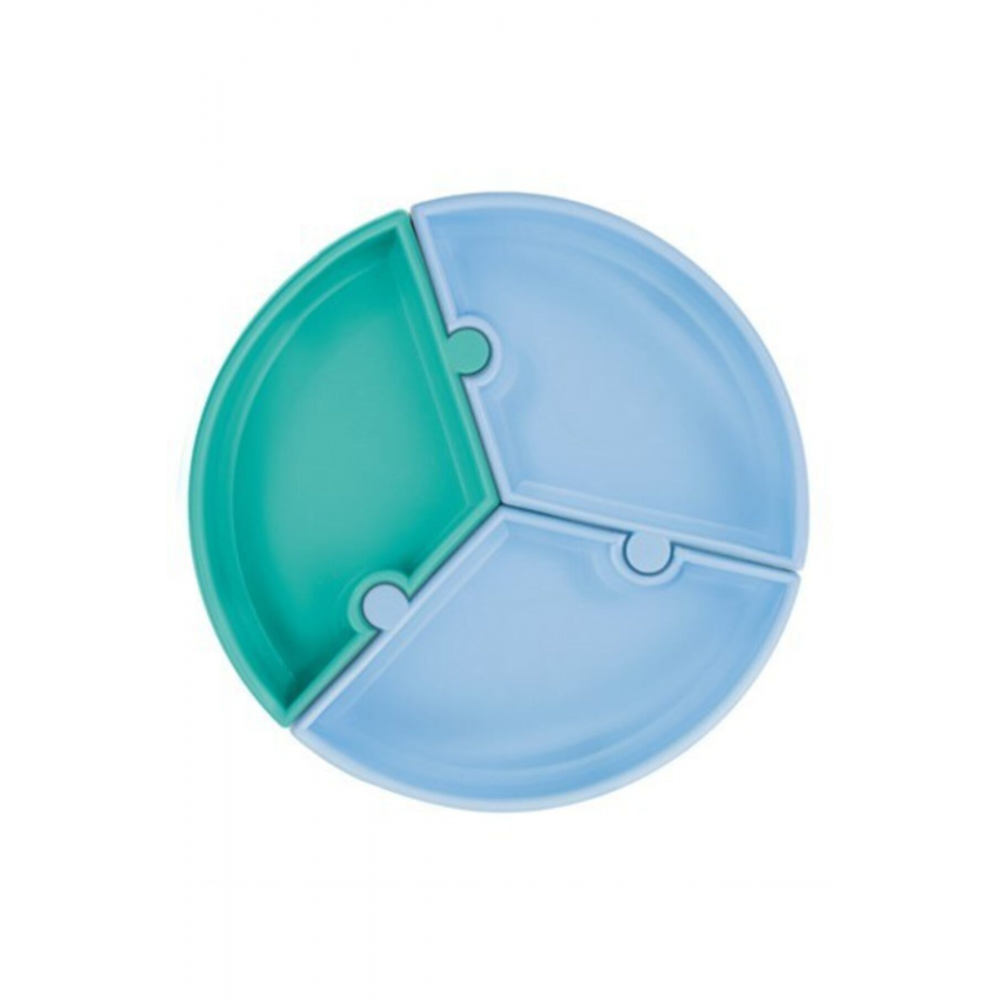 Puzzle Vakum Tabanlı Silikon Tabak - Mavi Yeşil
