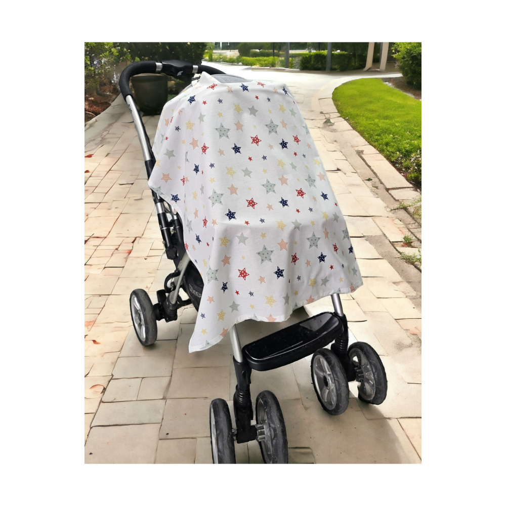 Balenli Emzirme Önlüğü 100x80 Cm Ayarlanabilir Boy Renkli Yıldız Emzirme Örtüsü Organik Pamuklu