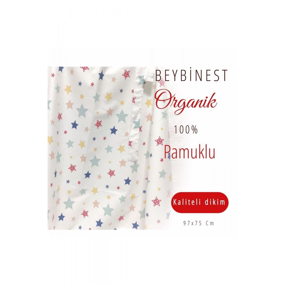 Balenli Emzirme Önlüğü 100x80 Cm Ayarlanabilir Boy Renkli Yıldız Emzirme Örtüsü Organik Pamuklu