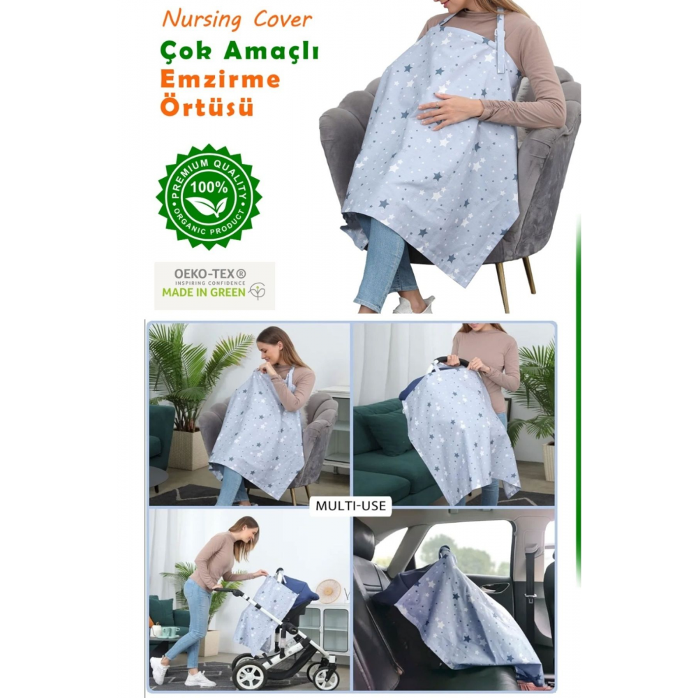 Emzirme Önlüğü, Çok Amaçlı Emzirme Örtüsü, Puset Örtüsü %100 Pamuk