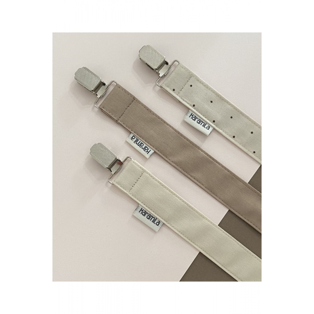 3’lü Set Bebek Emzik Askısı - Emzik Zinciri - Emzik Tutacağı Kahve Tonlar