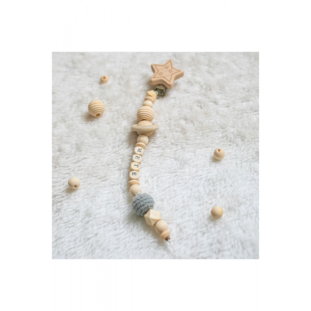 Doğal Ahşap Emzik Zinciri - Emzik Askısı Ahşap Emzik Zinciri Emzik Tutucu