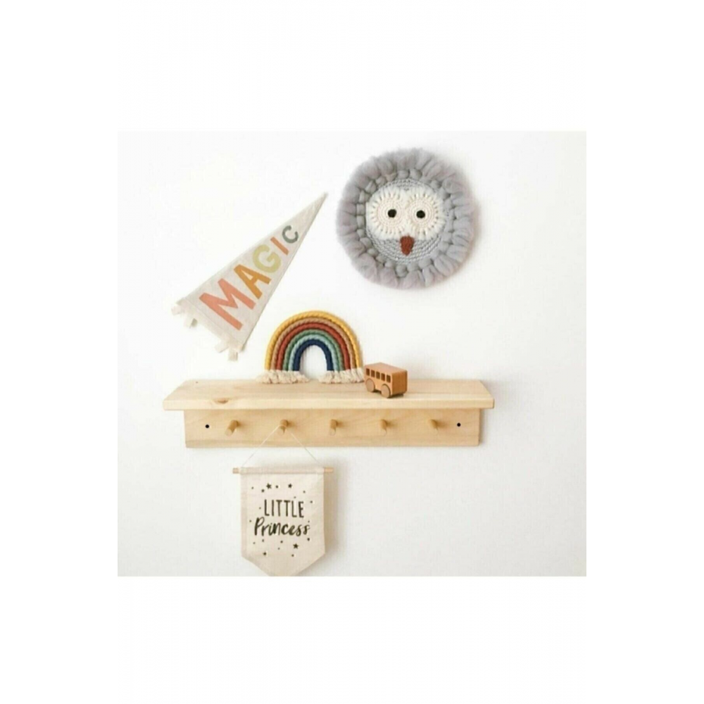 Ahşap Bebek Çocuk Odası Dekoratif Raflı Askilik 60x10x8cm