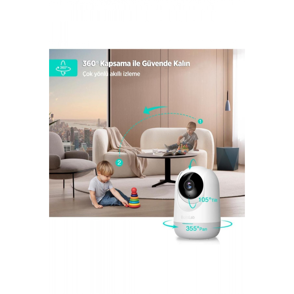 360 C211 2k Pro Wifi 360° Akıllı Güvenlik Kamerası Bebek Monitörü Evcil Hayvan Kamerası Iç