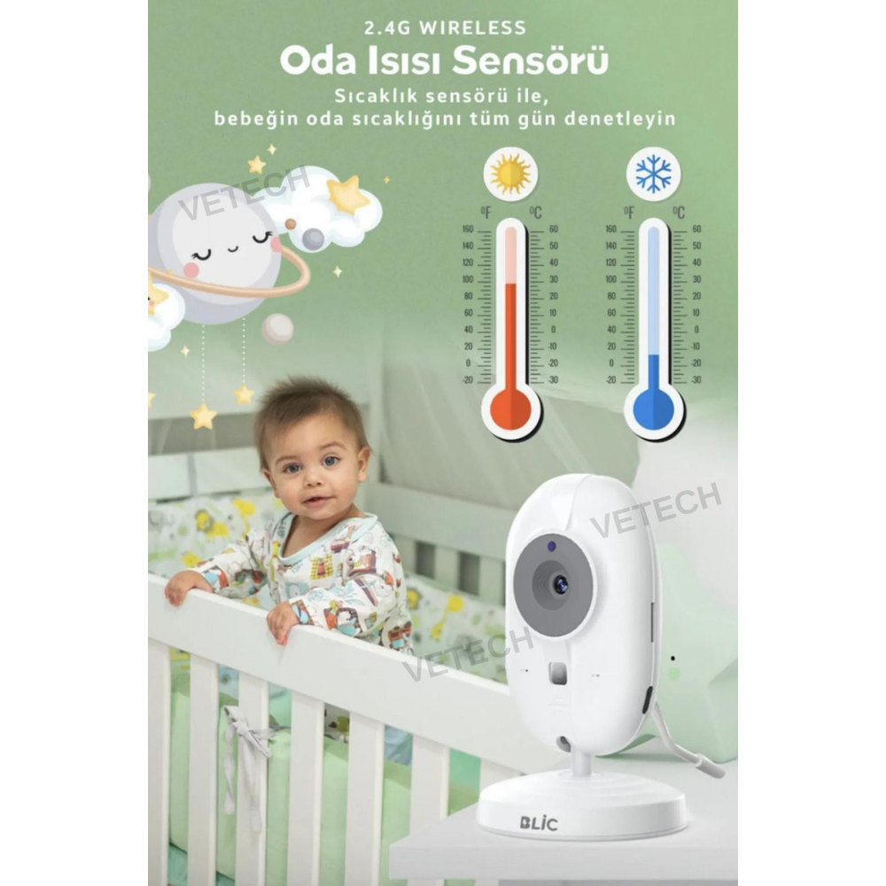 Dijital Bebek İzleme Cihazı Ekranlı Bebek İzleme Kamerası Dahili Mikrofon & Hoparlör 1MP