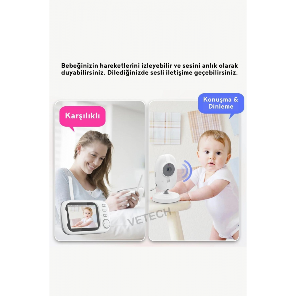 Dijital Bebek İzleme Cihazı Ekranlı Bebek İzleme Kamerası Dahili Mikrofon & Hoparlör 1MP