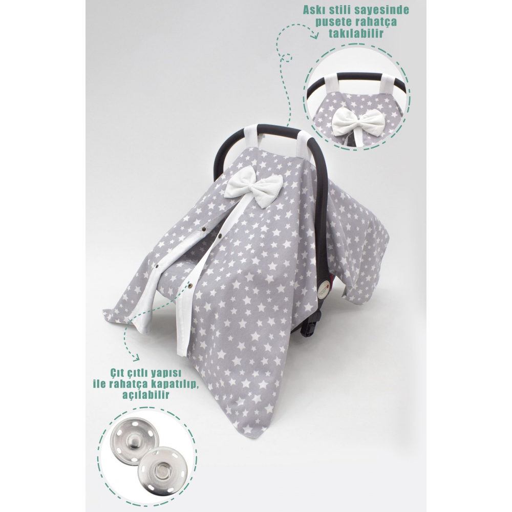 Ortopedik Bel Destekli Bebek Puset Minderi, Örtü Ve Çarşaf 3' Lü Set, Stars Serisi