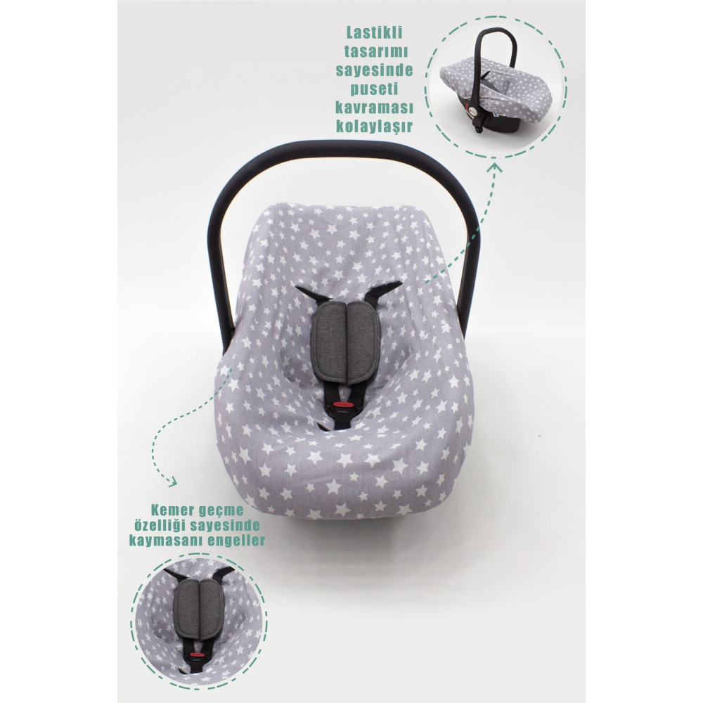 Ortopedik Bel Destekli Bebek Puset Minderi, Örtü Ve Çarşaf 3' Lü Set, Stars Serisi