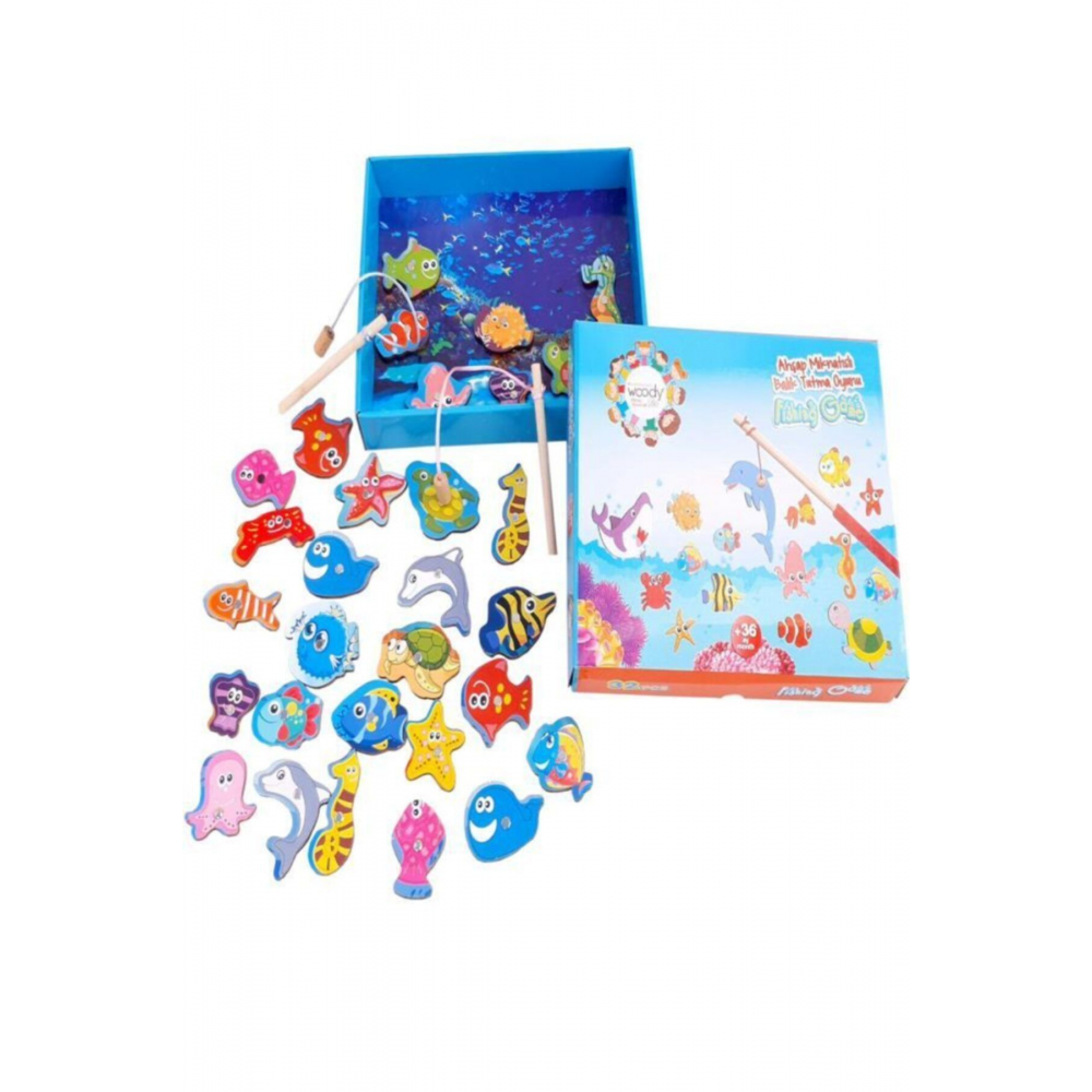 32'li Havuzlu Ahşap Mıknatıslı Balık Tutma Kutulu Çocuk Oyunucak