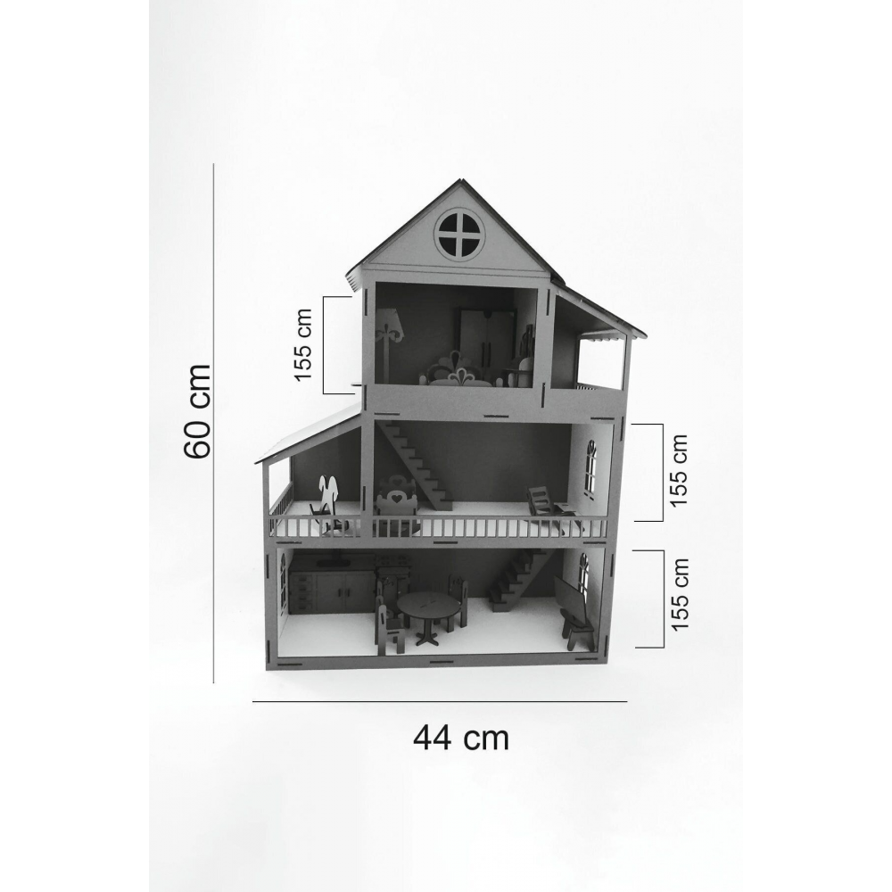 60 Cm Isimli Işıklı Ahşap Oyun Evi (PEMBE)