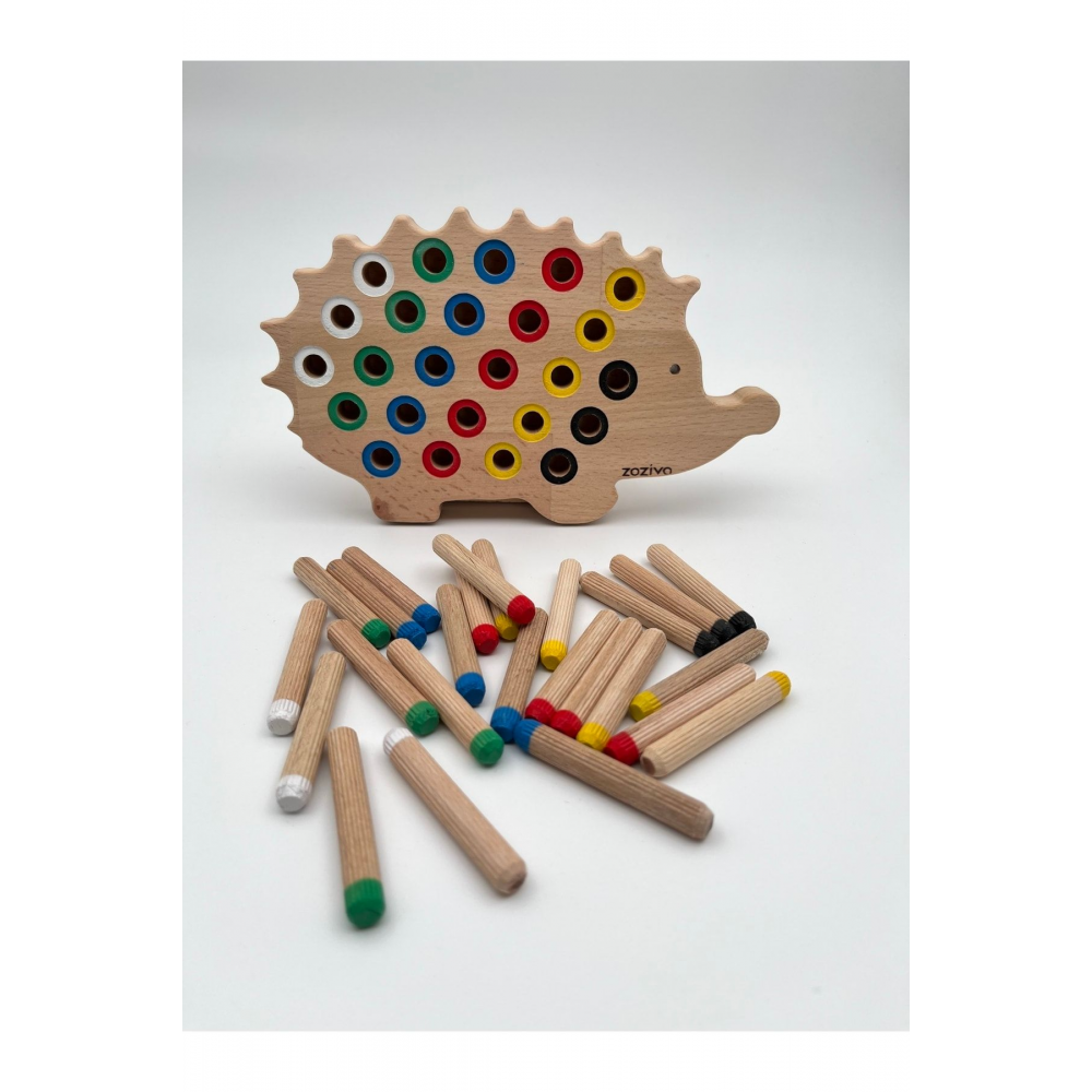 Montessori Eğitici Ahşap Oyuncak – Tak Çıkar Renkli Ahşap Kirpi Oyuncak