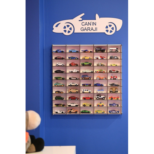 Oyuncak Araba Rafı 50'li Eskitme Beyaz (hotwheels Ve Matcbox Arabaları Için Uygundur)