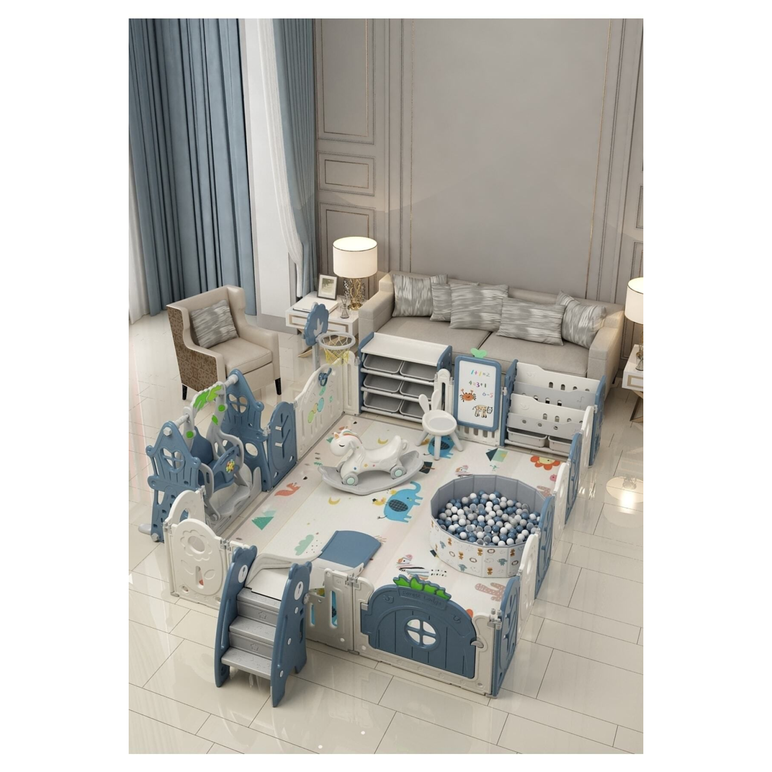 Hayal Dünyası Oyun Alanı 205x246cm Beyaz/mavi