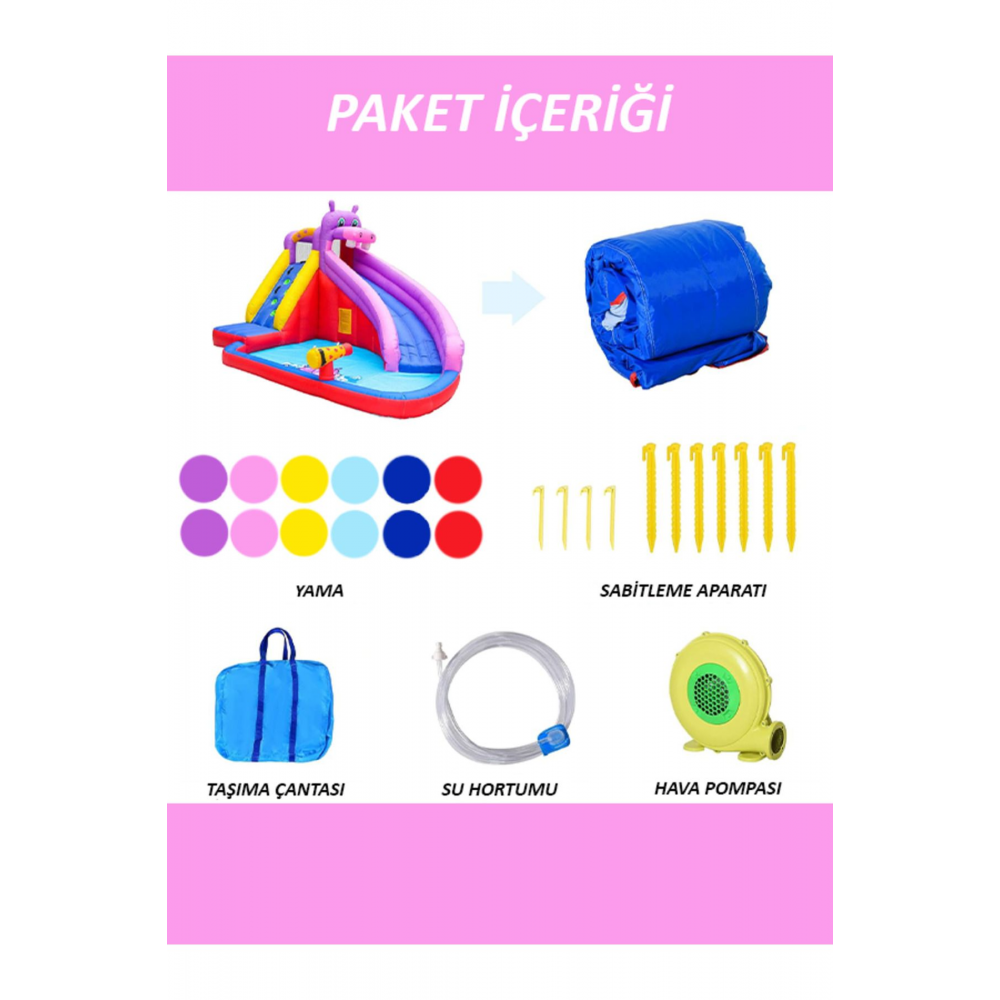 Pembe Hipopotam Sulu Oyun Parkı Şişme Su Kaydırağı Şişme Çocuk Aqua Oyun Parkı Modelleri