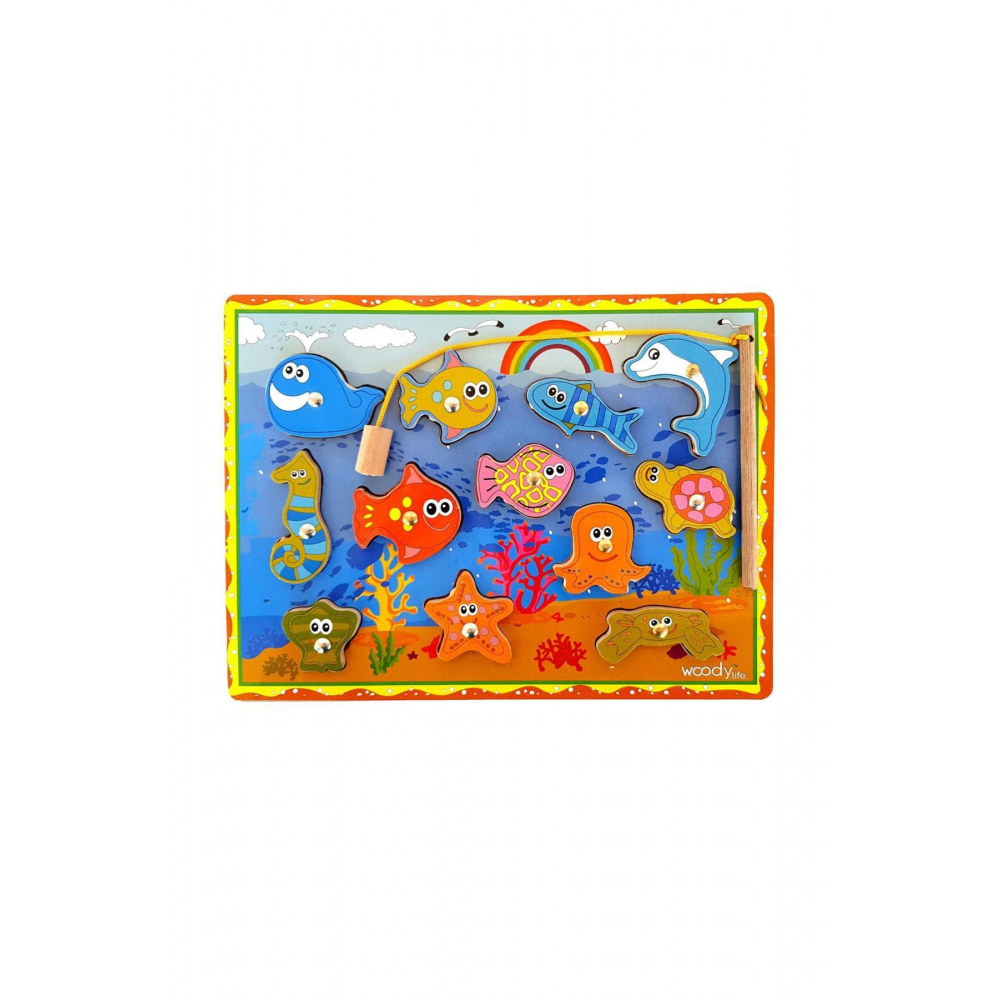 Ahşap Balık Tutma İpe Dizme Bultak Oyunu Montessori Çocuk Etkinlik Zeka