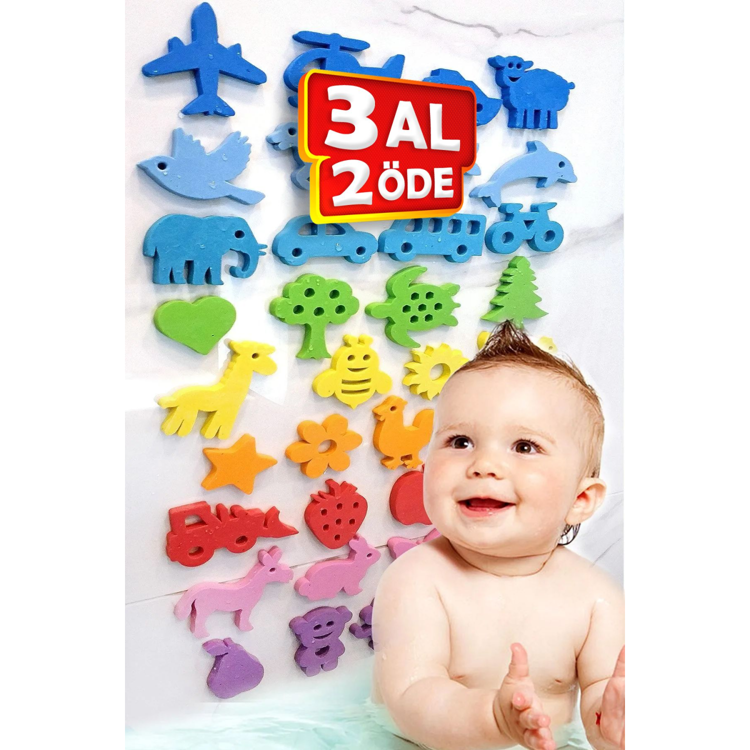 Banyo Havuz Oyuncakları Islanınca Yapışan Sert Eva Sünger 32 Adet