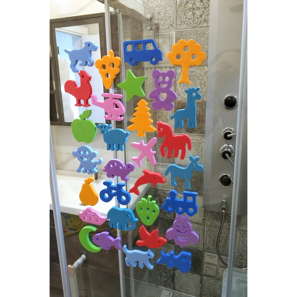 Banyo Havuz Oyuncakları Islanınca Yapışan Sert Eva Sünger 32 Adet